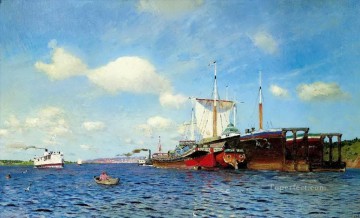 150の主題の芸術作品 Painting - 爽やかな風ヴォルガ 1885 アイザック レヴィタン川の風景